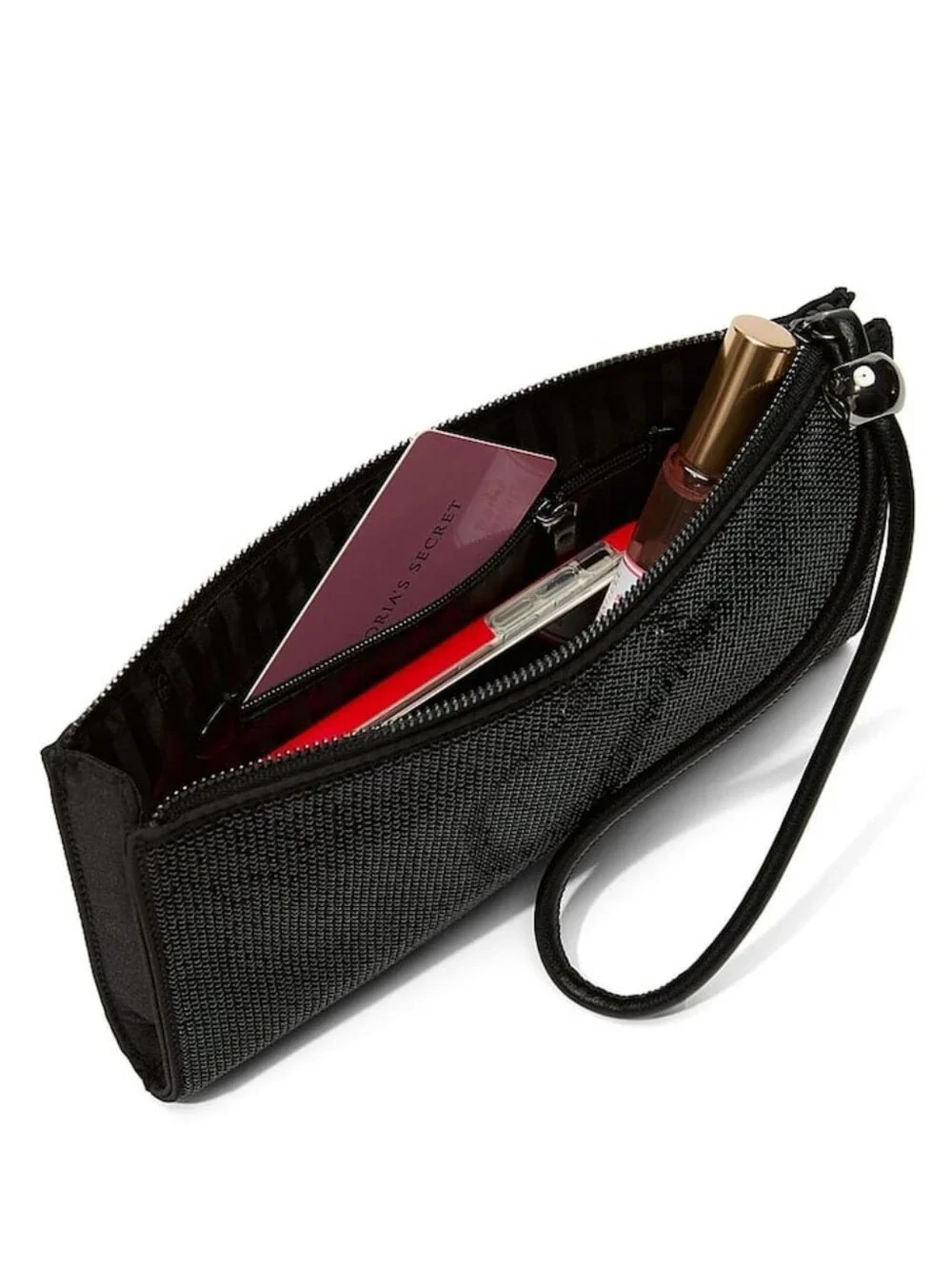 NWT Victoria's Secret Black Diamanté Large Wristlet Pouch